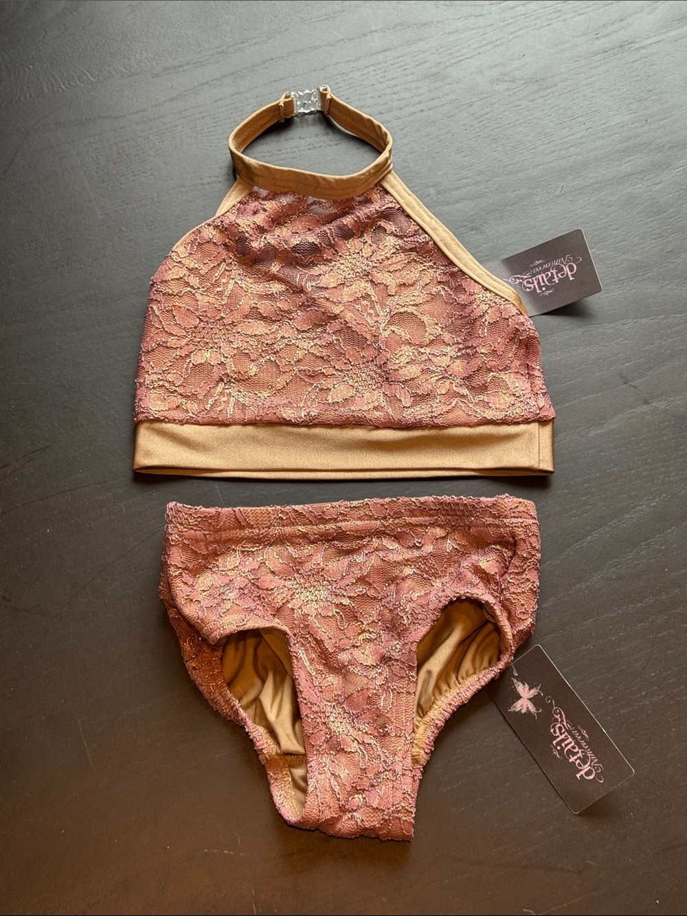 Details Girls' Pink Lace Dance Crop Top & Brief Set